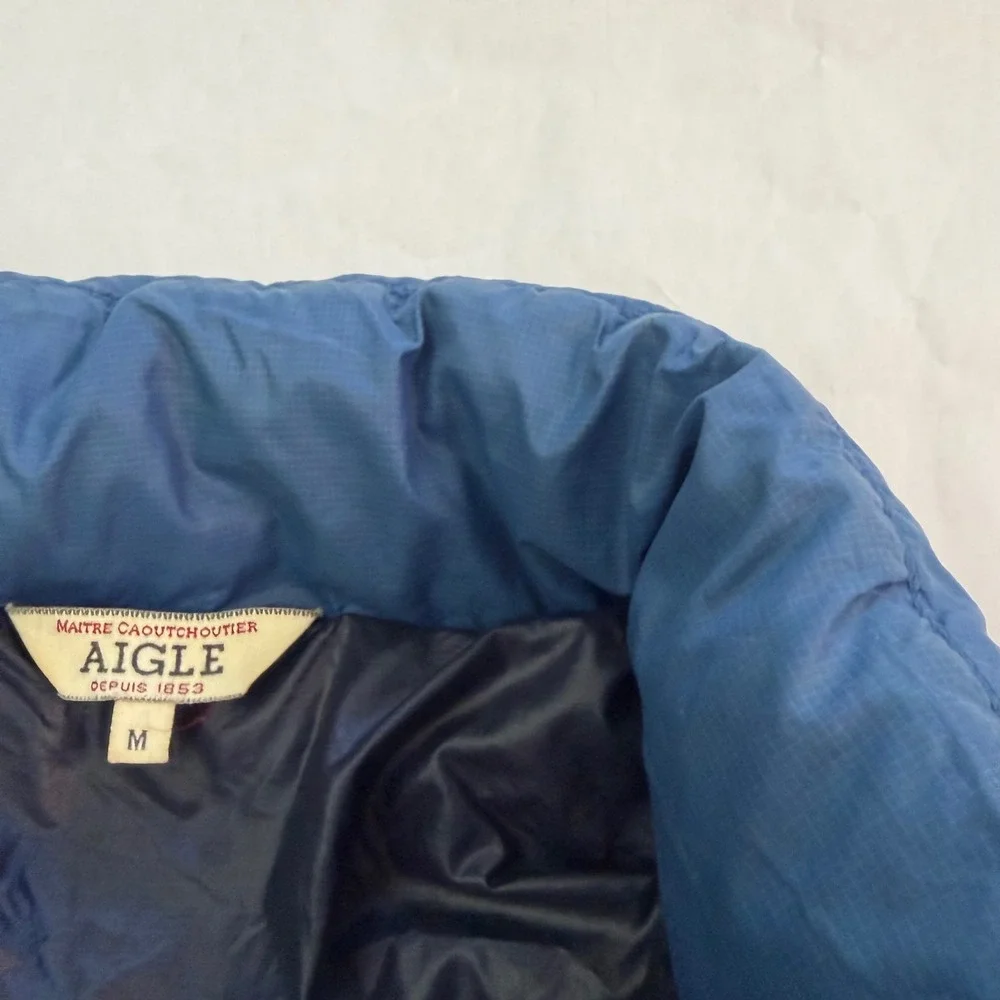 Aigle Mens Blue Quilted‎ Puffer Jacket Full Zip Insulated Size M